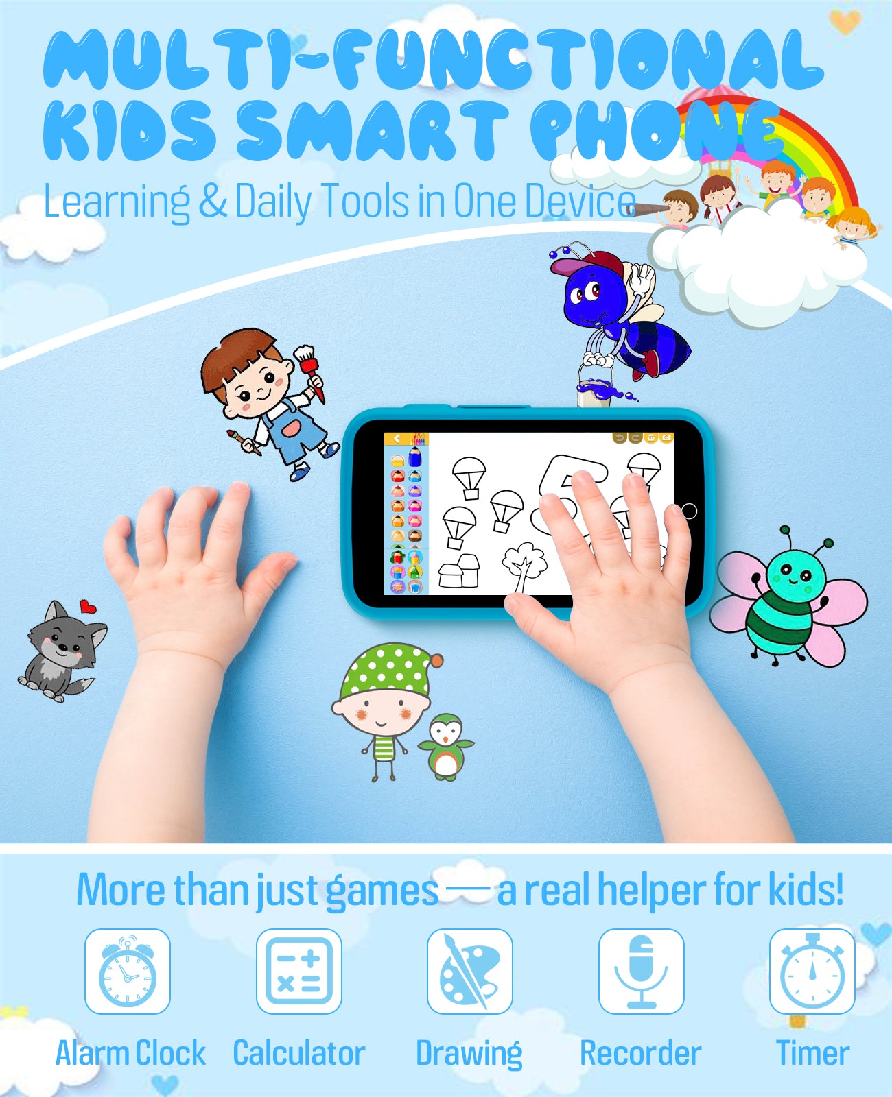 Kids Toys Phone, 3.97" Touchscreen Kids Smart Phone for Boys, 220+ Educational Puzzle Games, Alphabet Lessons & Storybooks, 1500mAh Battery, 8GB Storage
