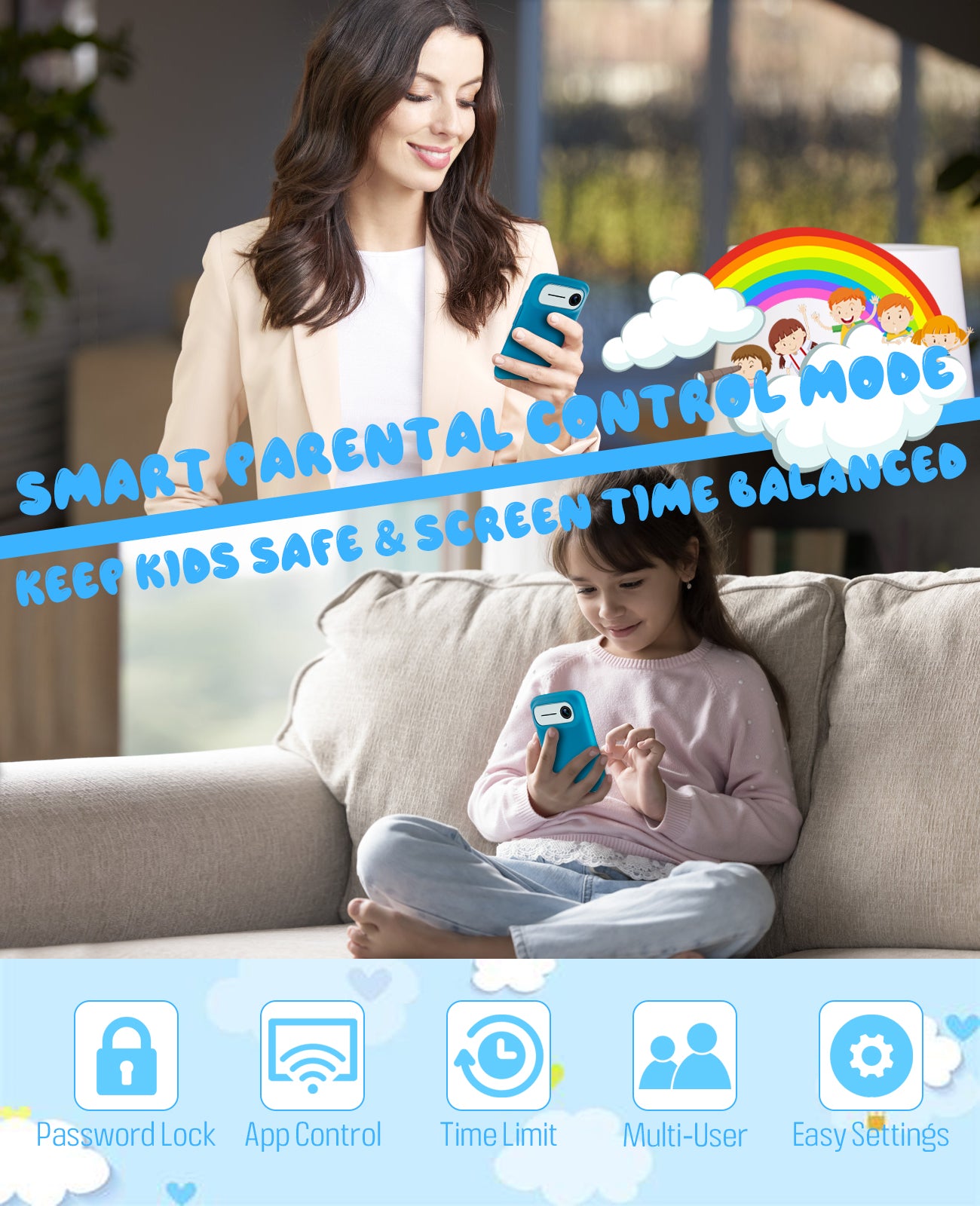 Kids Toys Phone, 3.97" Touchscreen Kids Smart Phone for Boys, 220+ Educational Puzzle Games, Alphabet Lessons & Storybooks, 1500mAh Battery, 8GB Storage