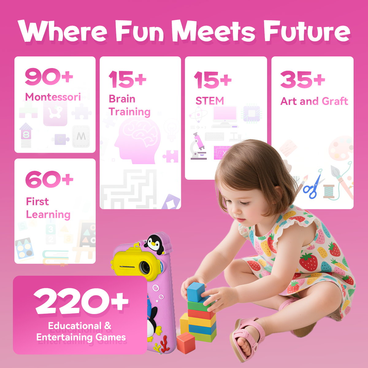 Kids Phone Toy with Touch Screen (Pink)