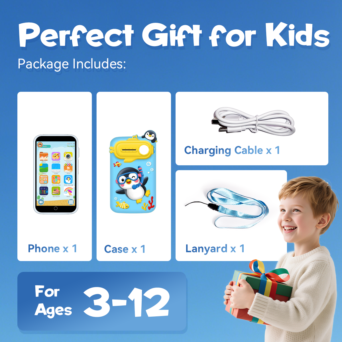 Kids Smart Phone, Educational Kids Toys Phone with 220+ Games, 3.97" Touchscreen, 5MP Camera, Parental Control, Learning Toddler Phone for Ages 3-9, Birthday Gift