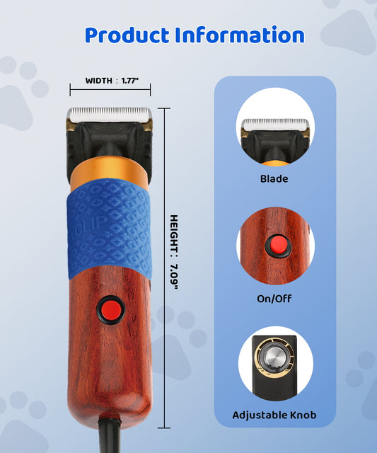 200W Professional Dog Grooming Clippers with Stepless Speed Control, Low Noise <50dB Pet Hair Trimmer Kit, Solid Wood Handle, 2 Blades, Dual-Sided Guide Combs, Heavy-Duty Plug-in Clippers for Cats