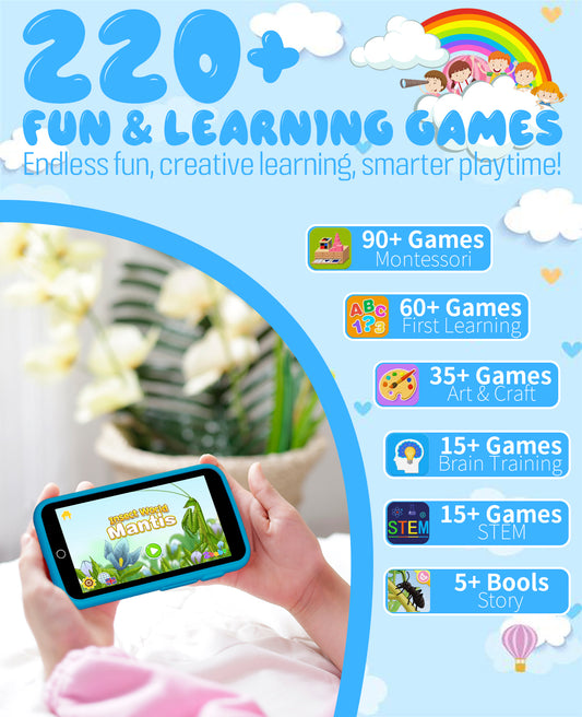 Kids Toys Phone, 3.97" Touchscreen Kids Smart Phone for Boys, 220+ Educational Puzzle Games, Alphabet Lessons & Storybooks, 1500mAh Battery, 8GB Storage