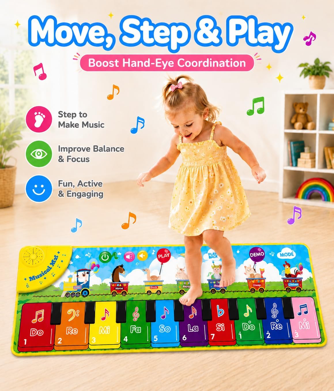 Musical Floor Piano Keyboard Playmat with 7 Animal Sounds