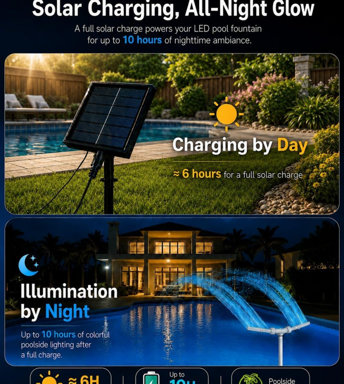Solar Pool Fountain with Colorful LED Lights