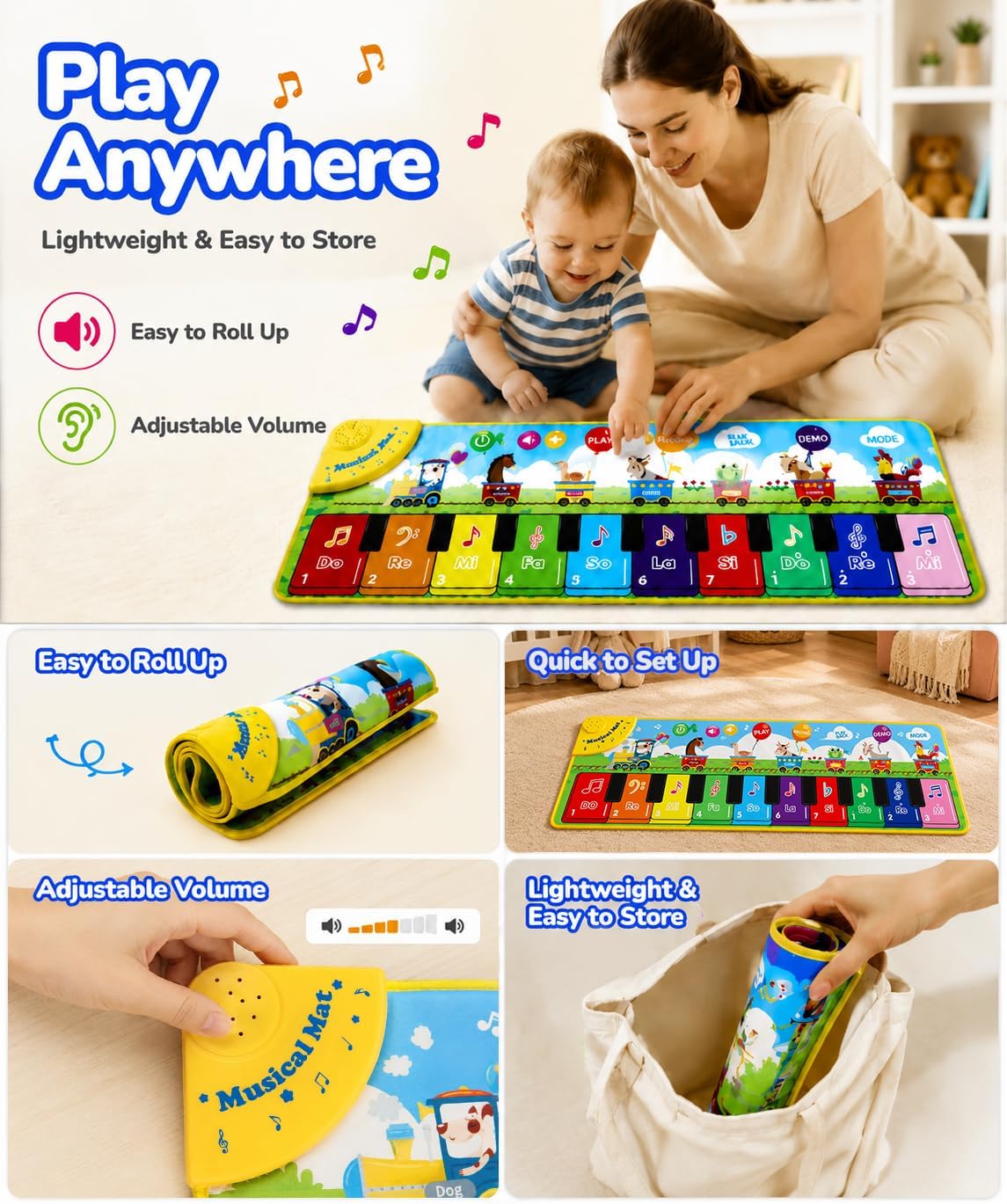 Musical Floor Piano Keyboard Playmat with 7 Animal Sounds