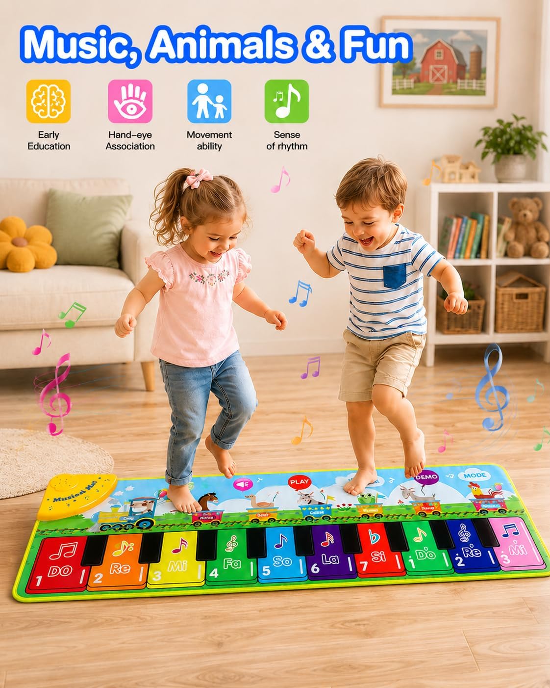 Musical Floor Piano Keyboard Playmat with 7 Animal Sounds
