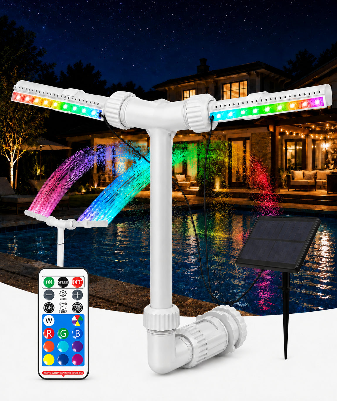 Solar Pool Fountain with Colorful LED Lights