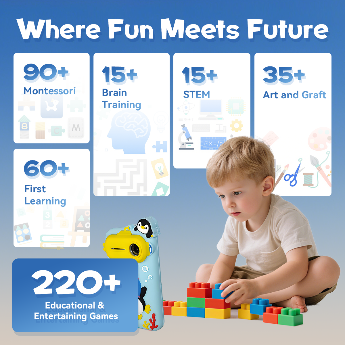 Kids Smart Phone, Educational Kids Toys Phone with 220+ Games, 3.97" Touchscreen, 5MP Camera, Parental Control, Learning Toddler Phone for Ages 3-9, Birthday Gift