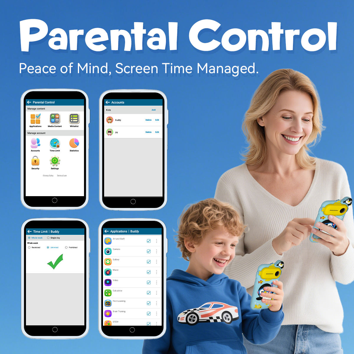 Kids Smart Phone, Educational Kids Toys Phone with 220+ Games, 3.97" Touchscreen, 5MP Camera, Parental Control, Learning Toddler Phone for Ages 3-9, Birthday Gift